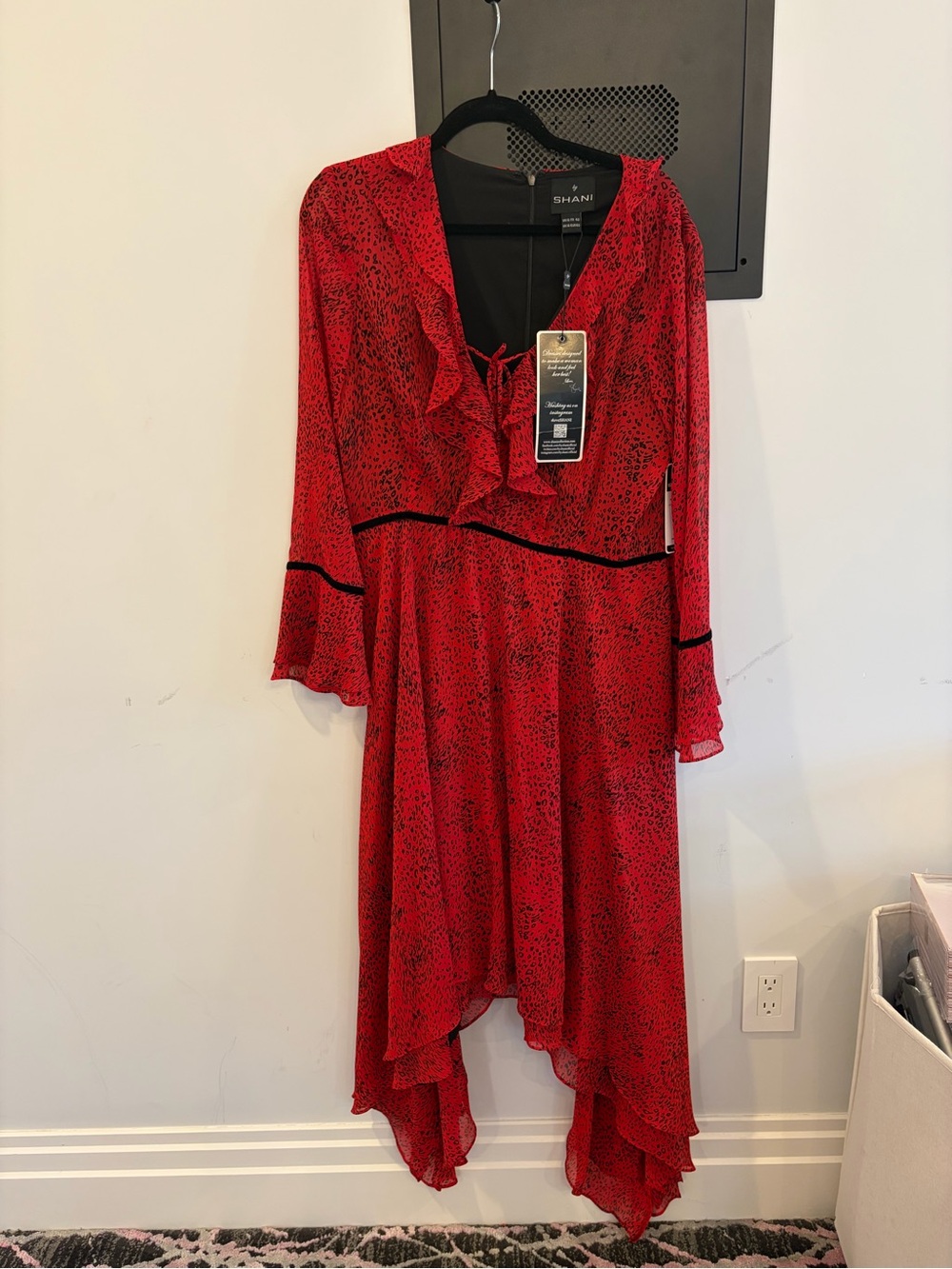 SHAN Red Ruffle Tie-Front Maxi Dress